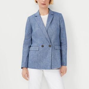 Ann Taylor Relaxed Double Breasted Long Blazer In Linen Cotton Chambray Size 8